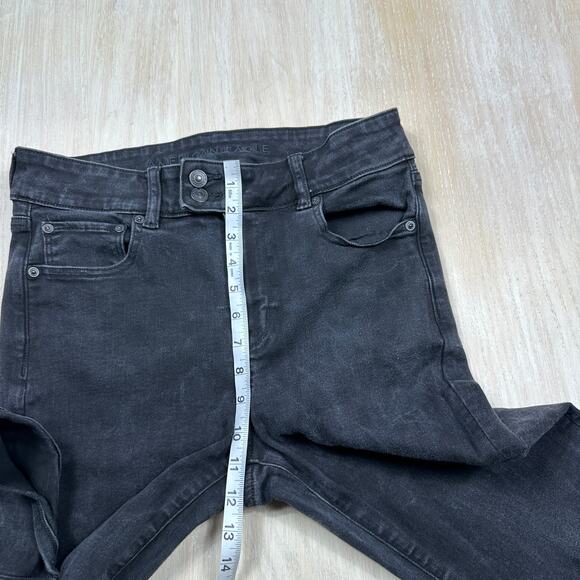 American Eagle Next Level Stretch Black Super High Rise Flare Denim Jeans 10 - Picture 8 of 16
